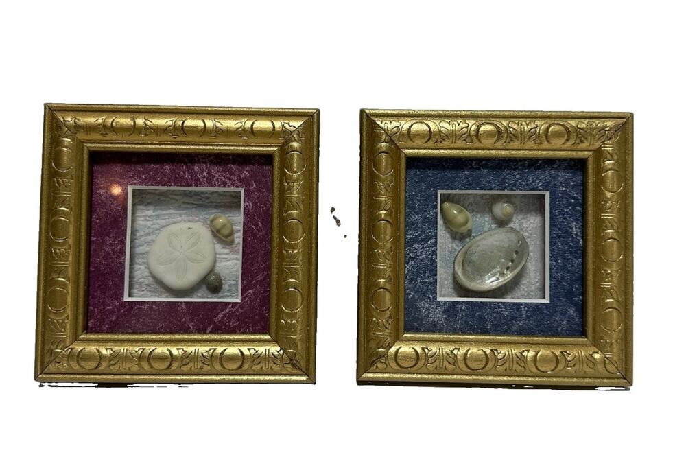 Vintage Gold Framed Mini Pictures Beach Nautical Wall Hanging Shadowbox Art